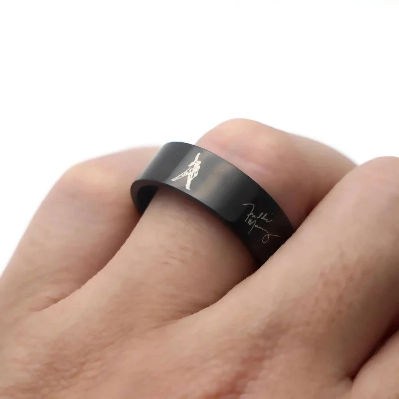 Freddie Mercury Queen Ring Signature Rock Band Music Ring - Stainless Steel Silver & Black - Unisex - That Rock Aesthetic