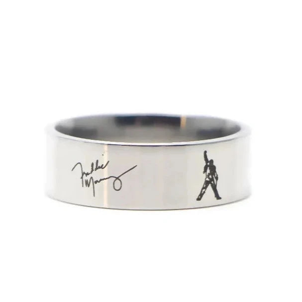 Freddie Mercury Queen Ring Signature Rock Band Music Ring - Stainless Steel Silver & Black - Unisex - That Rock Aesthetic