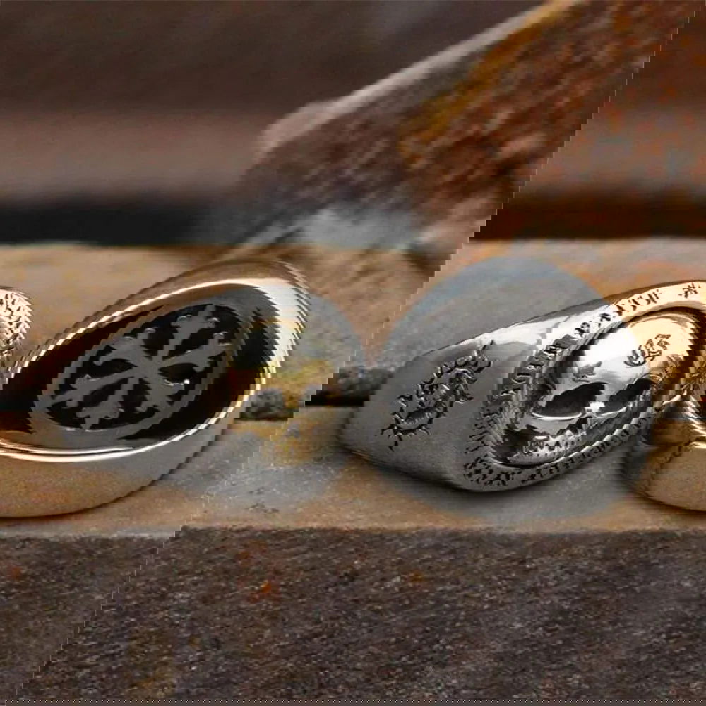 Gold Skull Mens Signet Ring - Stainless Steel Silver & Gold - Unisex - That Rock Aesthetic