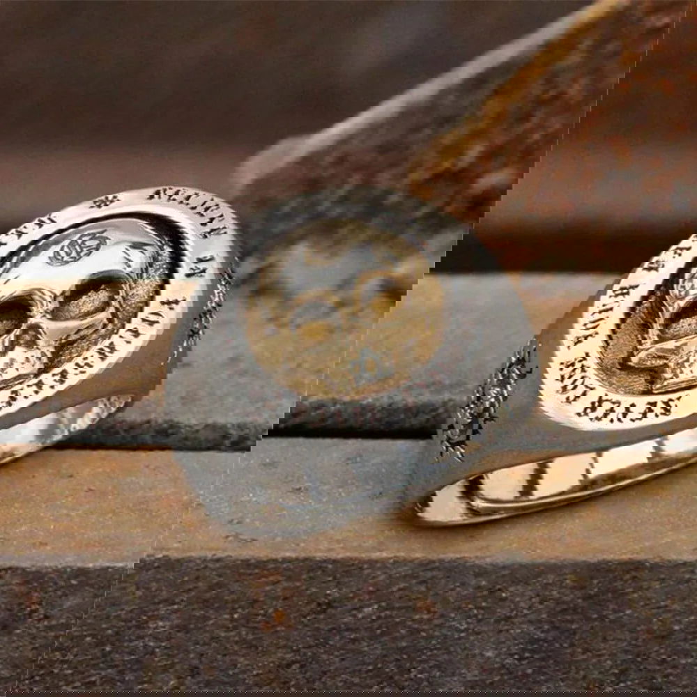Gold Skull Mens Signet Ring - Stainless Steel Silver & Gold - Unisex - That Rock Aesthetic