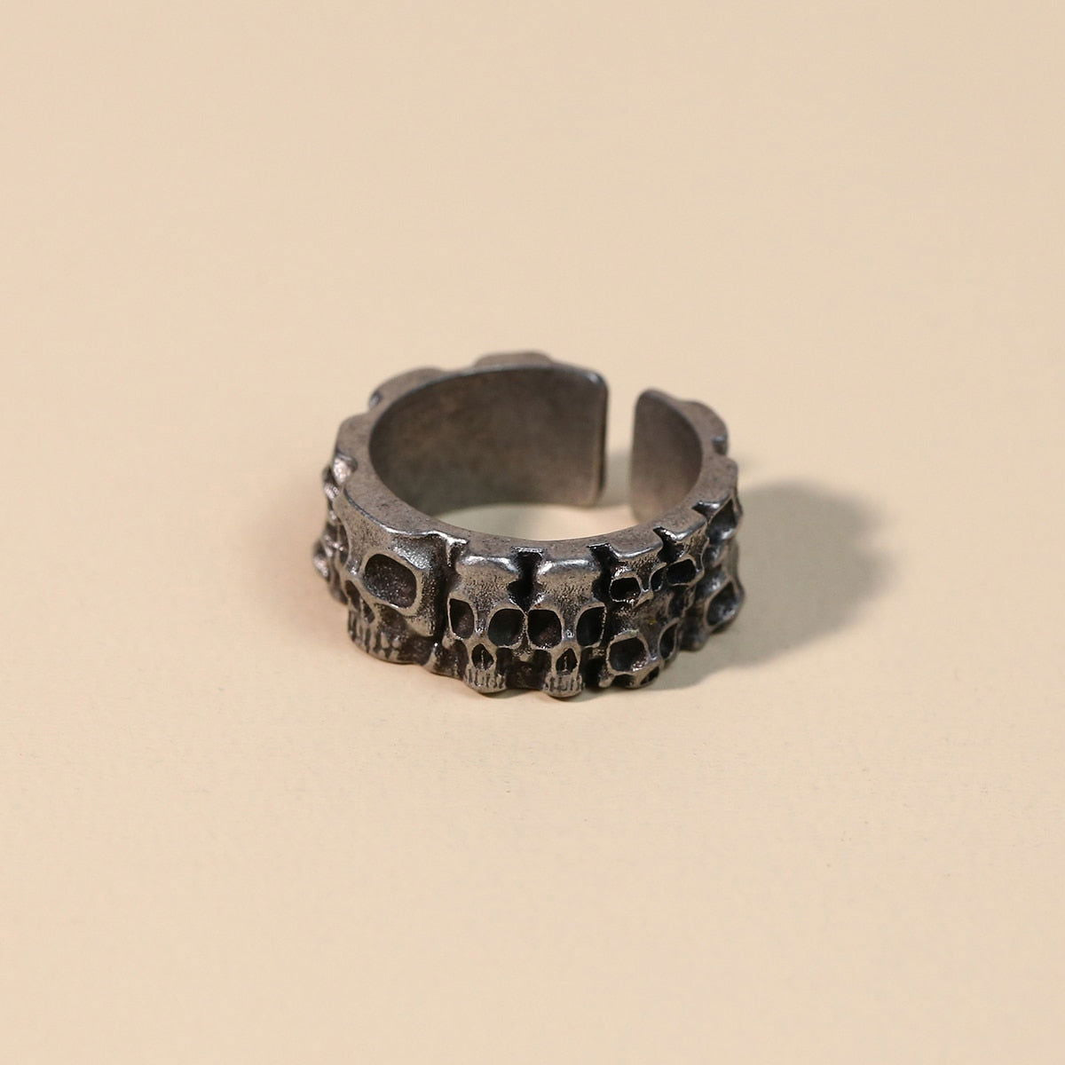 Band of Skulls Mens Gothic Ring - Silver - Unisex - Adjustable - That Rock Aesthetic