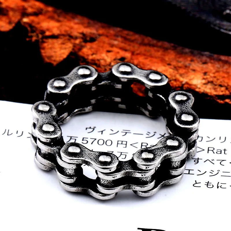 Gothic Bike Chain Ring Mens - Stainless Steel Silver - Unisex - That Rock Aesthetic