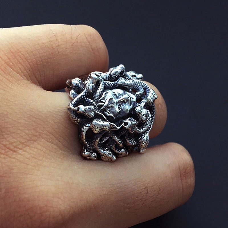 Gothic Snake Hair Medusa Ring Mens - Stainless Steel Silver - Unisex - That Rock Aesthetic