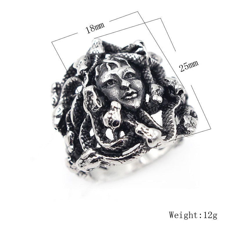 Gothic Snake Hair Medusa Ring Mens - Stainless Steel Silver - Unisex - That Rock Aesthetic