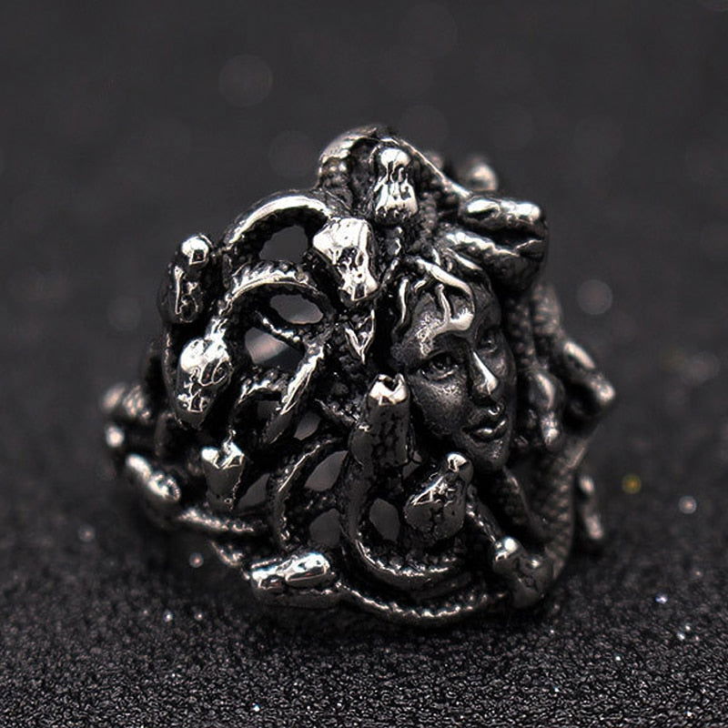 Gothic Snake Hair Medusa Ring Mens - Stainless Steel Silver - Unisex - That Rock Aesthetic