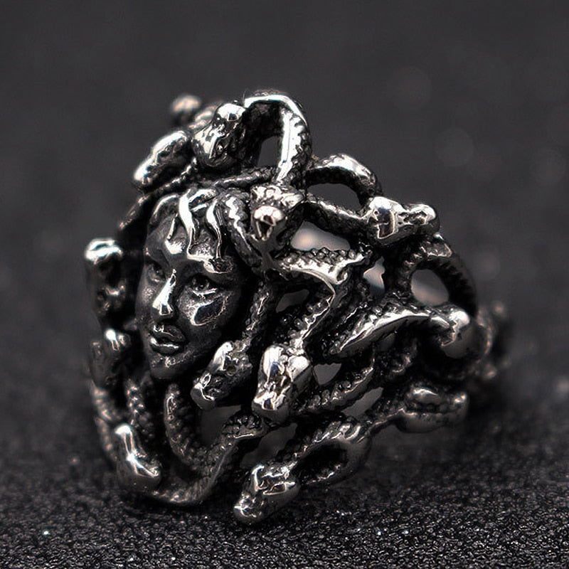 Gothic Snake Hair Medusa Ring Mens - Stainless Steel Silver - Unisex - That Rock Aesthetic
