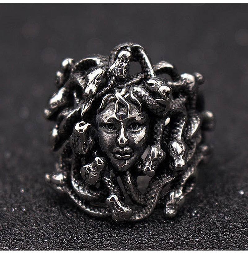 Gothic Snake Hair Medusa Ring Mens - Stainless Steel Silver - Unisex - That Rock Aesthetic