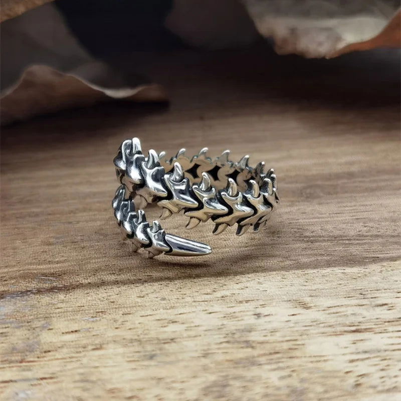 Gothic Spine Ring Mens - Silver - Unisex - Adjustable - That Rock Aesthetic