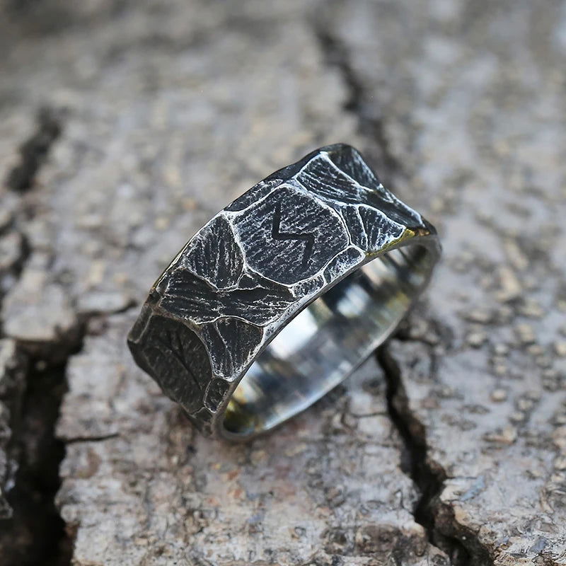 Gothic Viking Nordic Norse Rune Mens Ring - Stainless Steel Silver - Unisex - That Rock Aesthetic