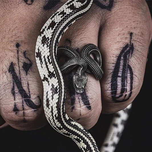 Gothic Wraparound Mens Snake Ring - Silver - Unisex - Adjustable - That Rock Aesthetic