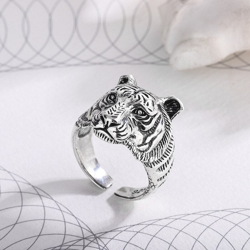 Graceful Mens Tiger Ring - 925 Sterling Silver - Unisex - Adjustable - That Rock Aesthetic