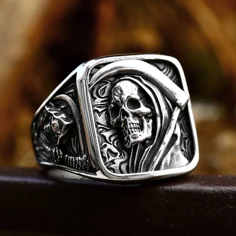 Grim Reaper Ring Mens - Stainless Steel Silver - Unisex - That Rock Aesthetic