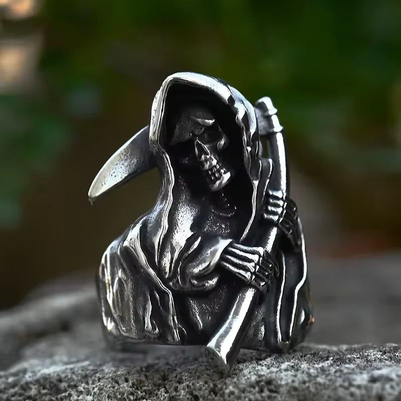 Grim Reaper Ring Mens - Stainless Steel Silver - Unisex - That Rock Aesthetic