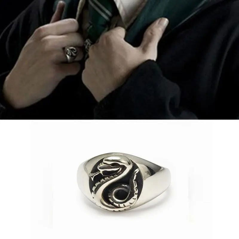 Harry Potter Slytherin Draco Malfoy Ring Snake Silver Unisex