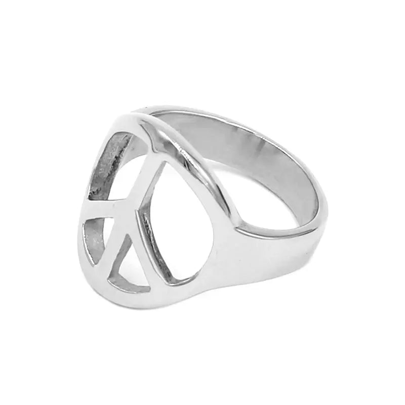 Hippie Boho Peace Sign Ring - Stainless Steel Silver - Unisex - That Rock Aesthetic
