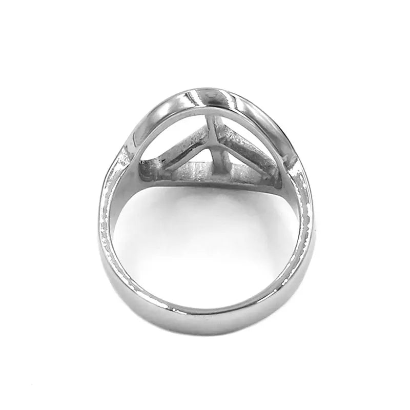 Hippie Boho Peace Sign Ring - Stainless Steel Silver - Unisex - That Rock Aesthetic