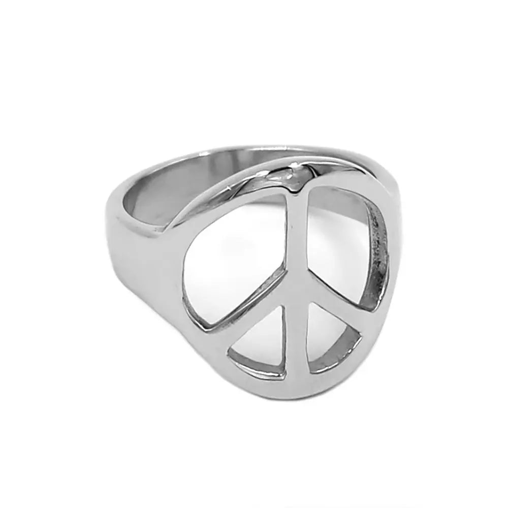 Hippie Boho Peace Sign Ring - Stainless Steel Silver - Unisex - That Rock Aesthetic
