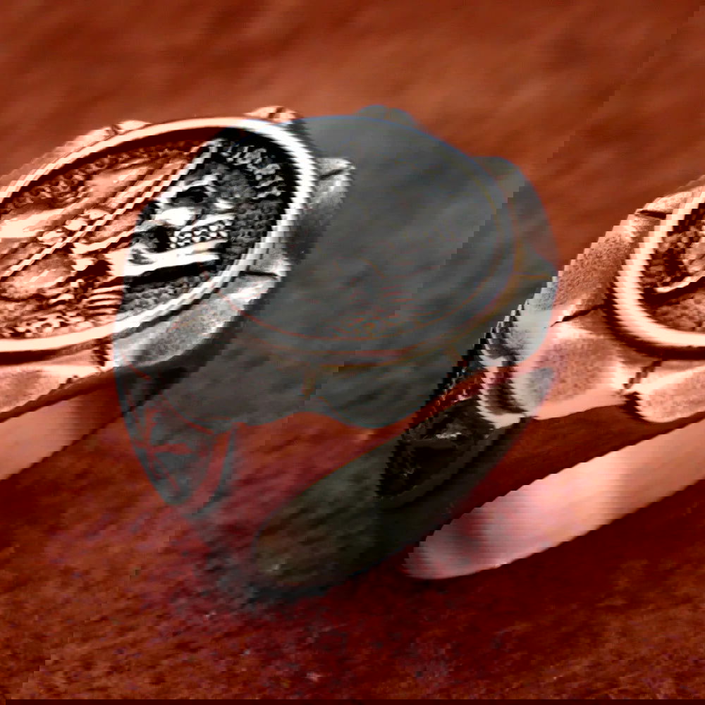 Hobo Nickel Liberty Skull Americana Mens Signet Ring - Stainless Steel Silver - Unisex - That Rock Aesthetic