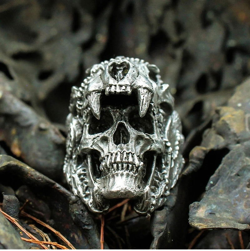 Jaguar Skull Mens Gothic Ring - Stainless Steel Silver - Unisex - That Rock Aesthetic