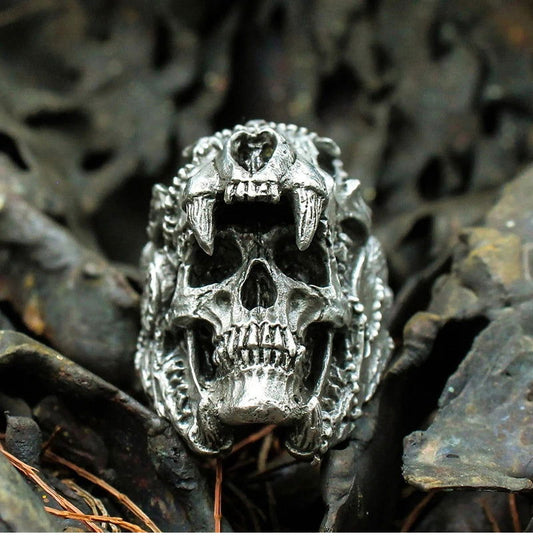 Jaguar Skull Mens Gothic Ring - Stainless Steel Silver - Unisex - That Rock Aesthetic