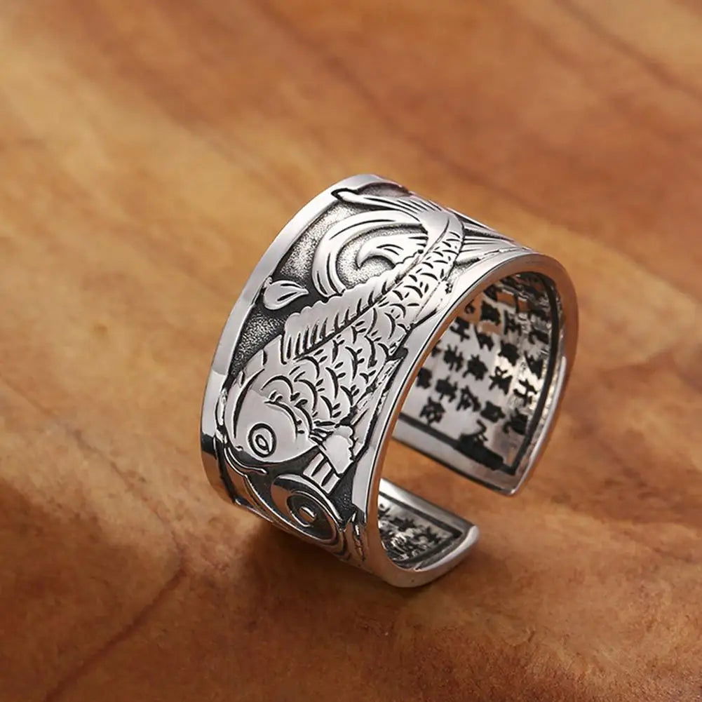 Japanese Koi Fish Ring Mens - Silver - Unisex - Adjustable - That Rock Aesthetic