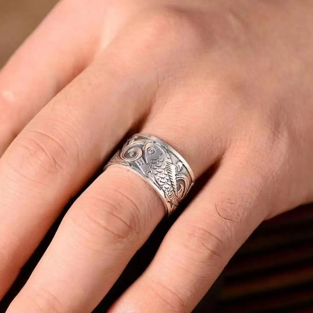 Japanese Koi Fish Ring Mens - Silver - Unisex - Adjustable - That Rock Aesthetic