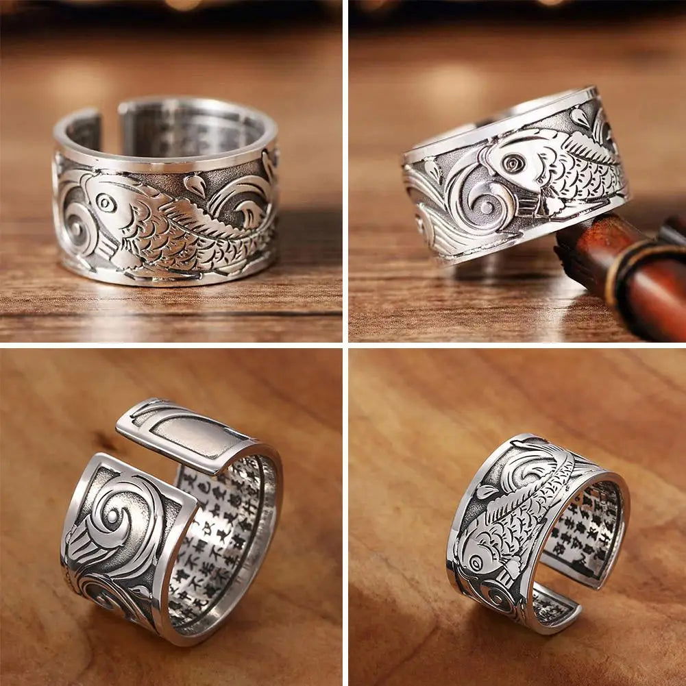 Japanese Koi Fish Ring Mens - Silver - Unisex - Adjustable - That Rock Aesthetic