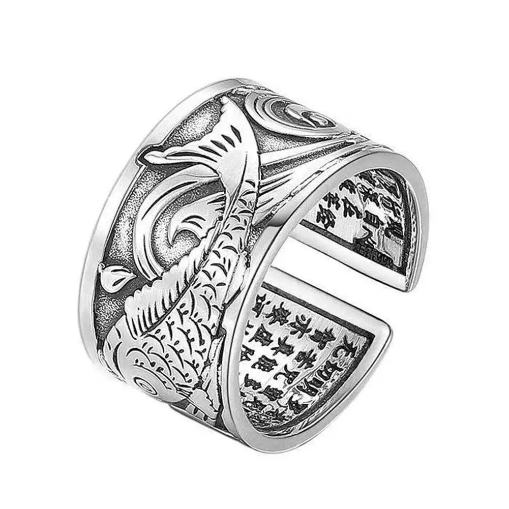 Japanese Koi Fish Ring Mens - Silver - Unisex - Adjustable - That Rock Aesthetic