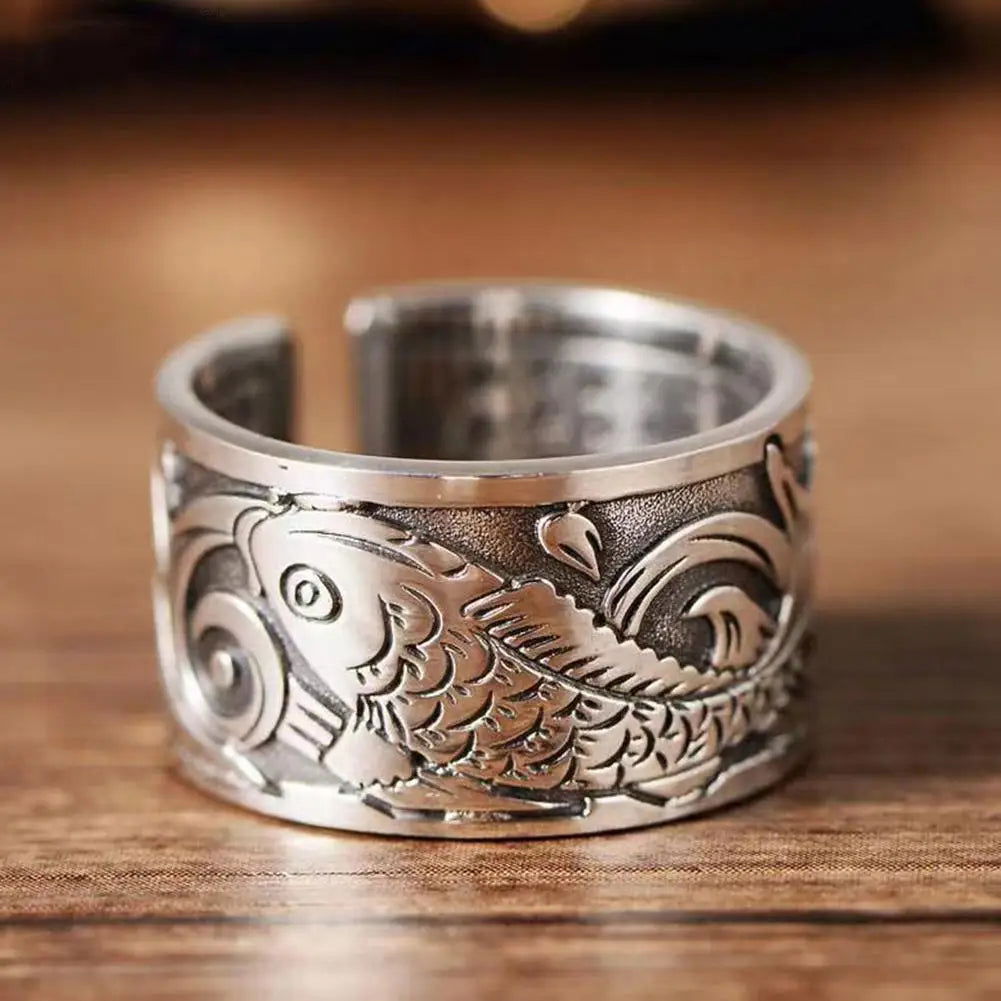 Japanese Koi Fish Ring Mens - Silver - Unisex - Adjustable - That Rock Aesthetic