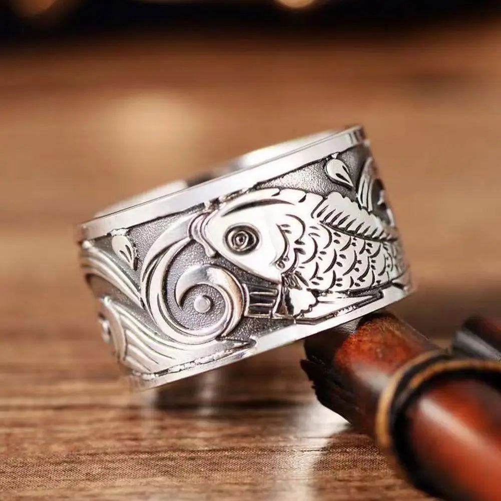Japanese Koi Fish Ring Mens - Silver - Unisex - Adjustable - That Rock Aesthetic