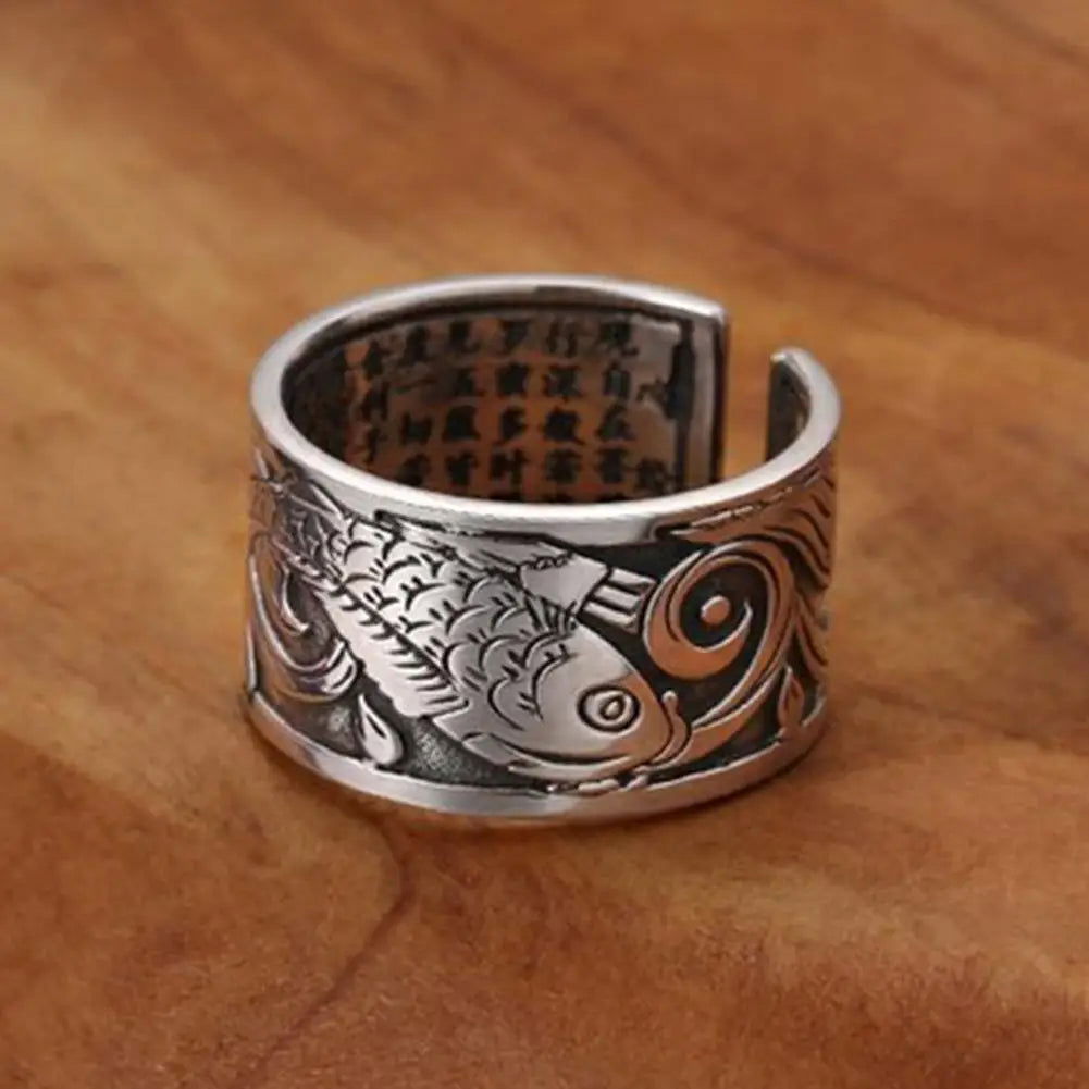 Japanese Koi Fish Ring Mens - Silver - Unisex - Adjustable - That Rock Aesthetic