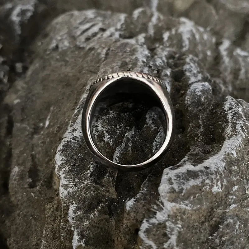 Lightning Bolt Round Mens Signet Ring - Stainless Steel Silver & Gold - Unisex - That Rock Aesthetic