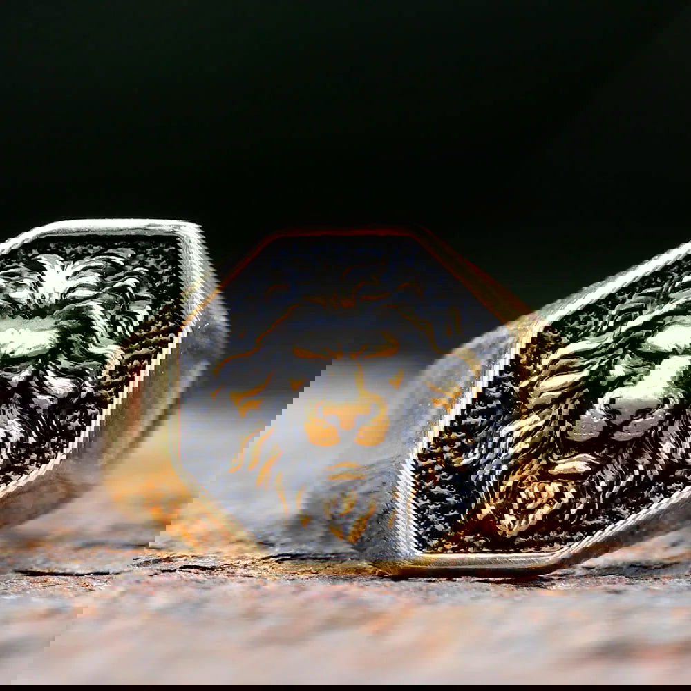 Lion Head Mens Signet Ring - Stainless Steel Silver & Gold - Unisex - That Rock Aesthetic
