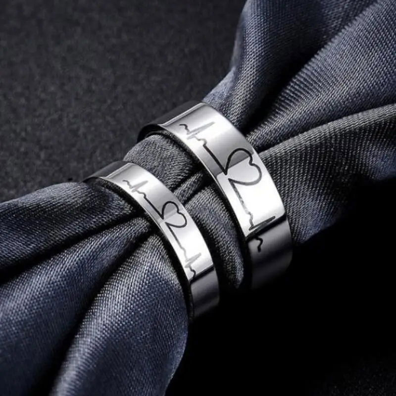 Love Heartbeat Couples Rings Valentines - Titanium Steel Silver - Unisex - That Rock Aesthetic