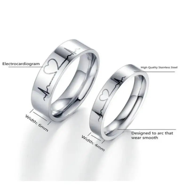 Love Heartbeat Couples Rings Valentines - Titanium Steel Silver - Unisex - That Rock Aesthetic