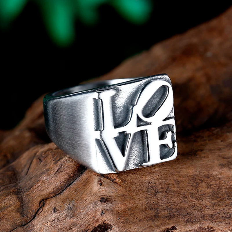 Love Ring Valentines - Robert Indiana Pop Art - Stainless Steel Silver - Unisex - That Rock Aesthetic