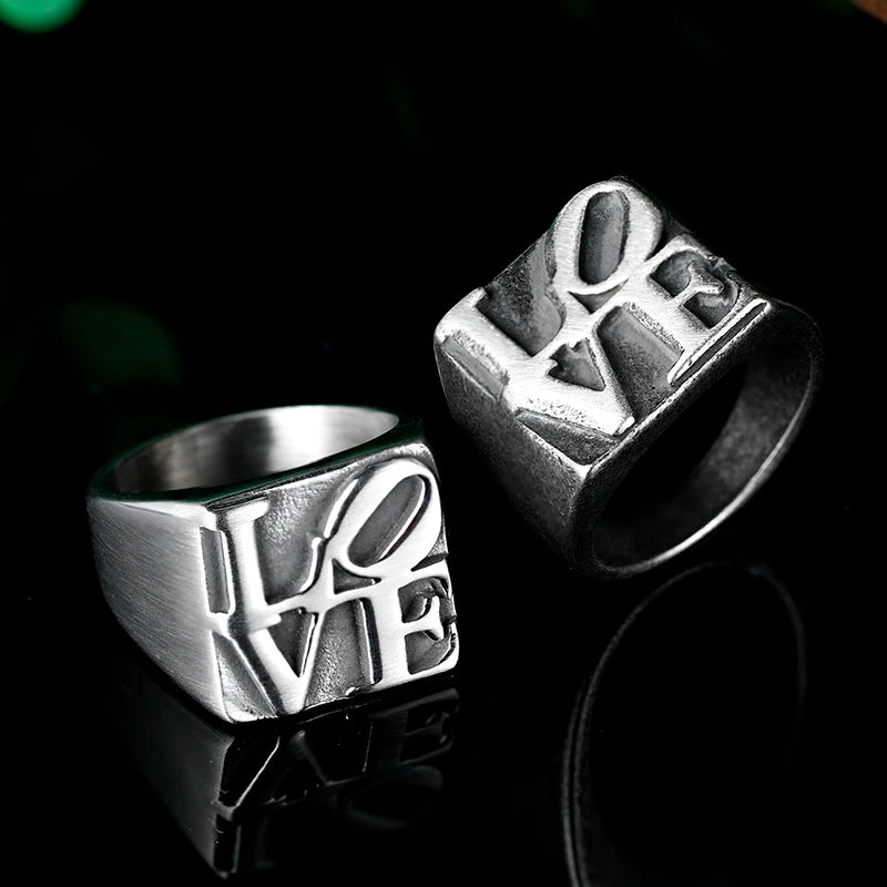 Love Ring Valentines - Robert Indiana Pop Art - Stainless Steel Silver - Unisex - That Rock Aesthetic