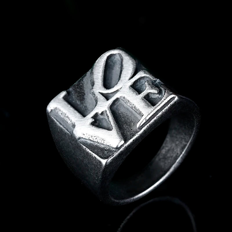 Love Ring Valentines - Robert Indiana Pop Art - Stainless Steel Silver - Unisex - That Rock Aesthetic