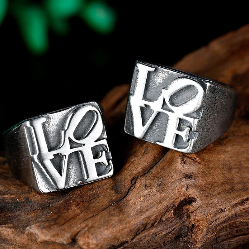Love Ring Valentines - Robert Indiana Pop Art - Stainless Steel Silver - Unisex - That Rock Aesthetic
