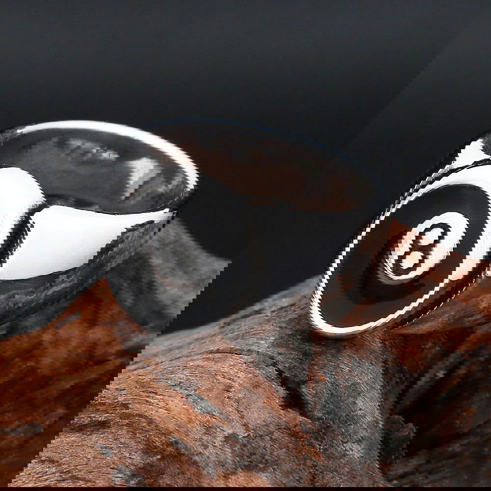 Lucky Magic 8 Ball Ring Mens Pool Billiards - Stainless Steel Silver & Black - Unisex - That Rock Aesthetic