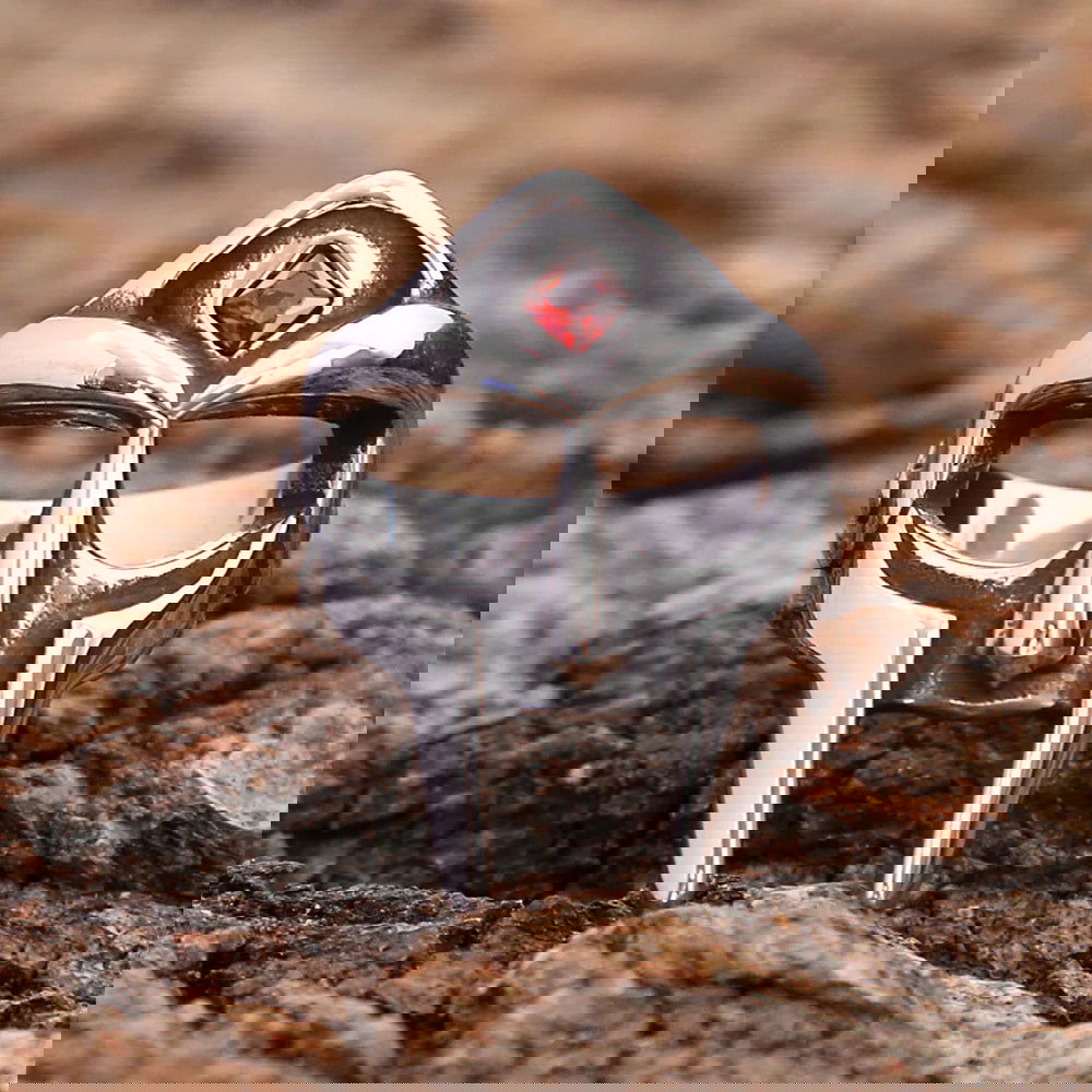 MF DOOM Ring - Mask with Red Diamond Mens Hip Hop Ring - Stainless Steel Silver - Unisex - That Rock Aesthetic