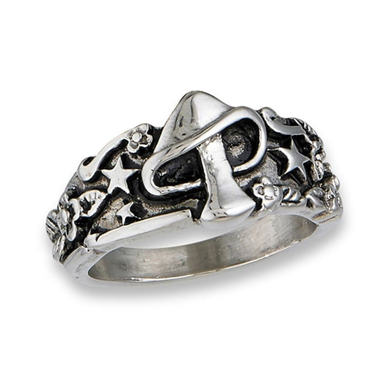 Boho Hippie Silver Mushroom Ring with Stars - Unisex - That Rock Aesthetic