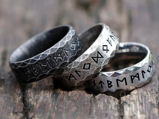 Nordic Norse Rune Viking Ring Mens - Stainless Steel Silver - Unisex - That Rock Aesthetic