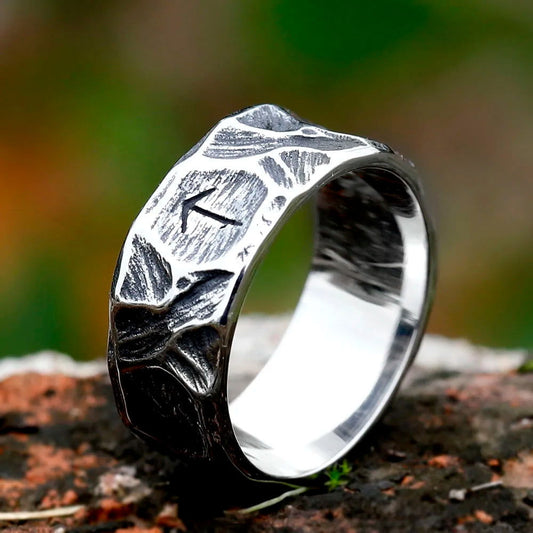 Nordic Norse Runes Viking Ring Mens - Stainless Steel Silver - Unisex - That Rock Aesthetic