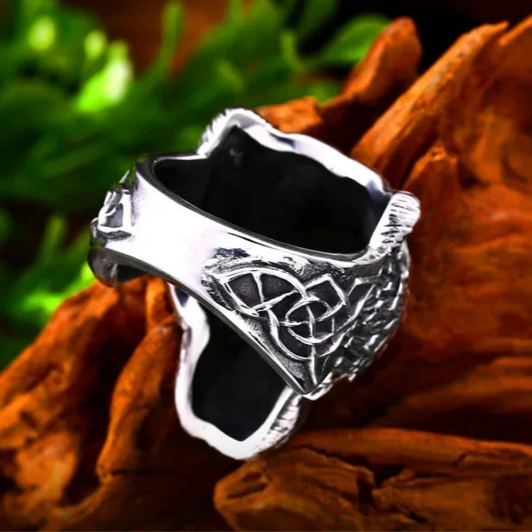 Norse Bear Viking Ring Mens - Stainless Steel Silver - Unisex - That Rock Aesthetic