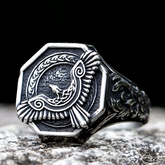 Norse Eagle Viking Ring Mens - Stainless Steel Silver - Unisex - That Rock Aesthetic