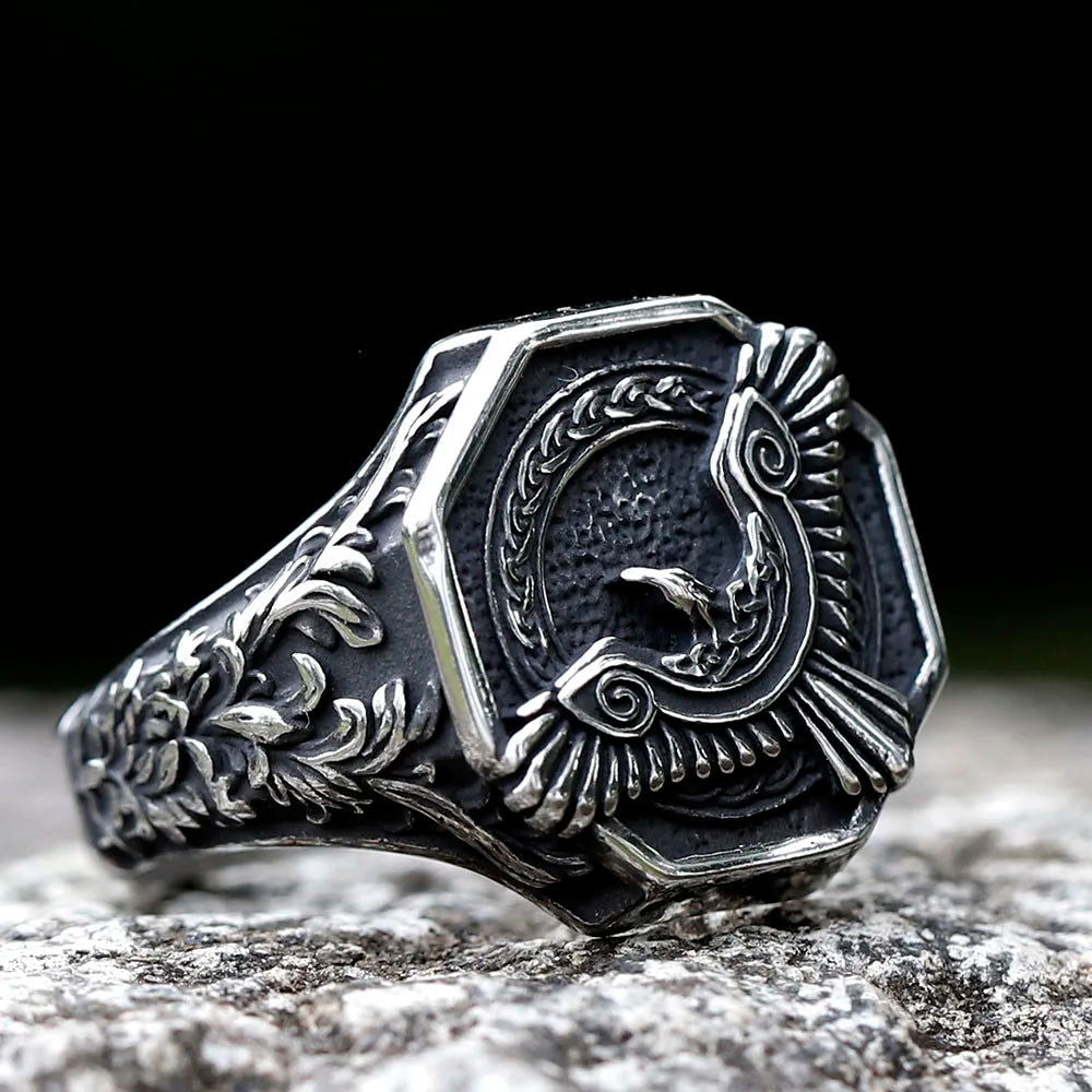 Norse Eagle Viking Ring Mens - Stainless Steel Silver - Unisex - That Rock Aesthetic