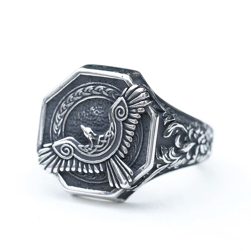 Norse Eagle Viking Ring Mens - Stainless Steel Silver - Unisex - That Rock Aesthetic
