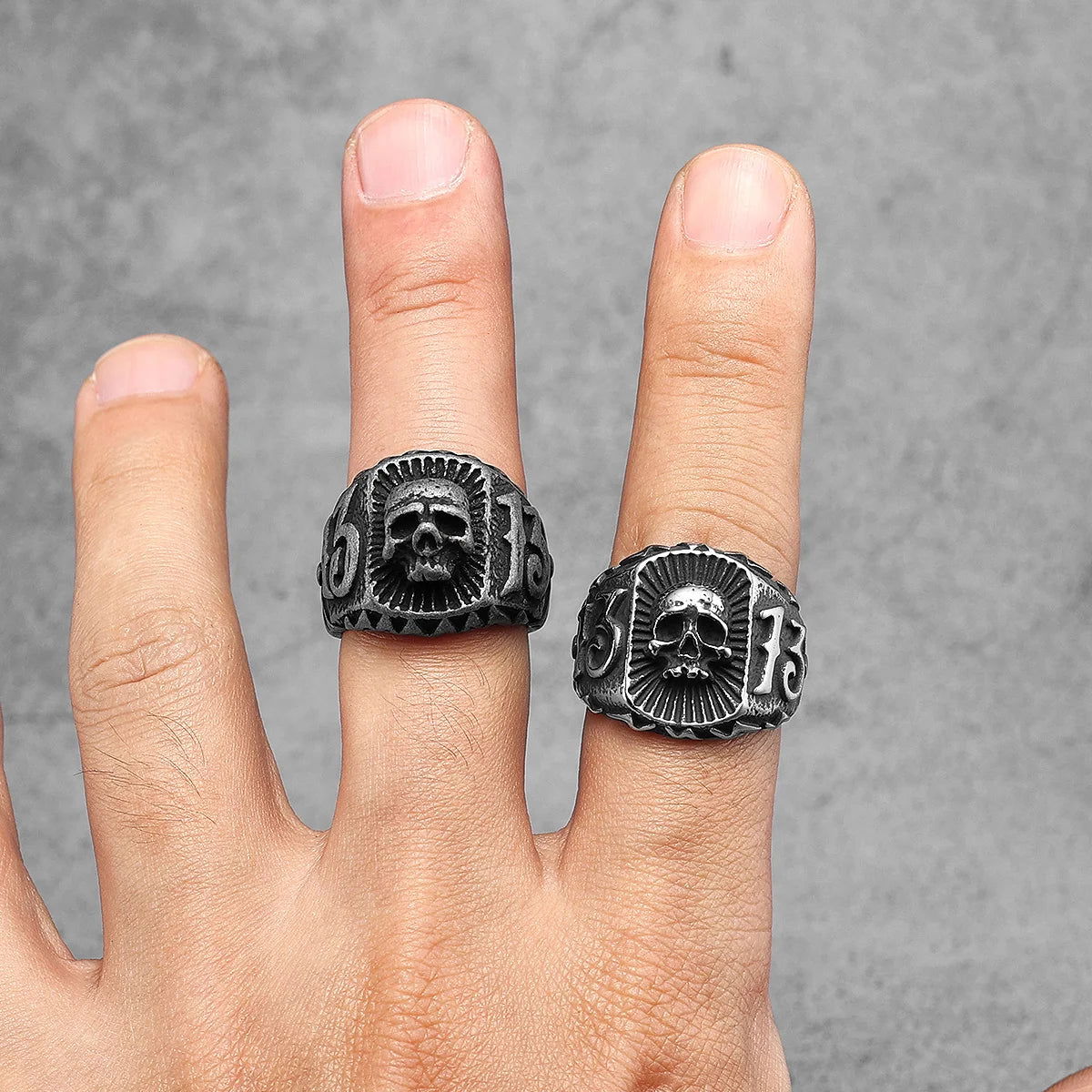 Number 13 Mens Skull Ring Thirteen - Stainless Steel Silver & Black - Unisex - That Rock Aesthetic