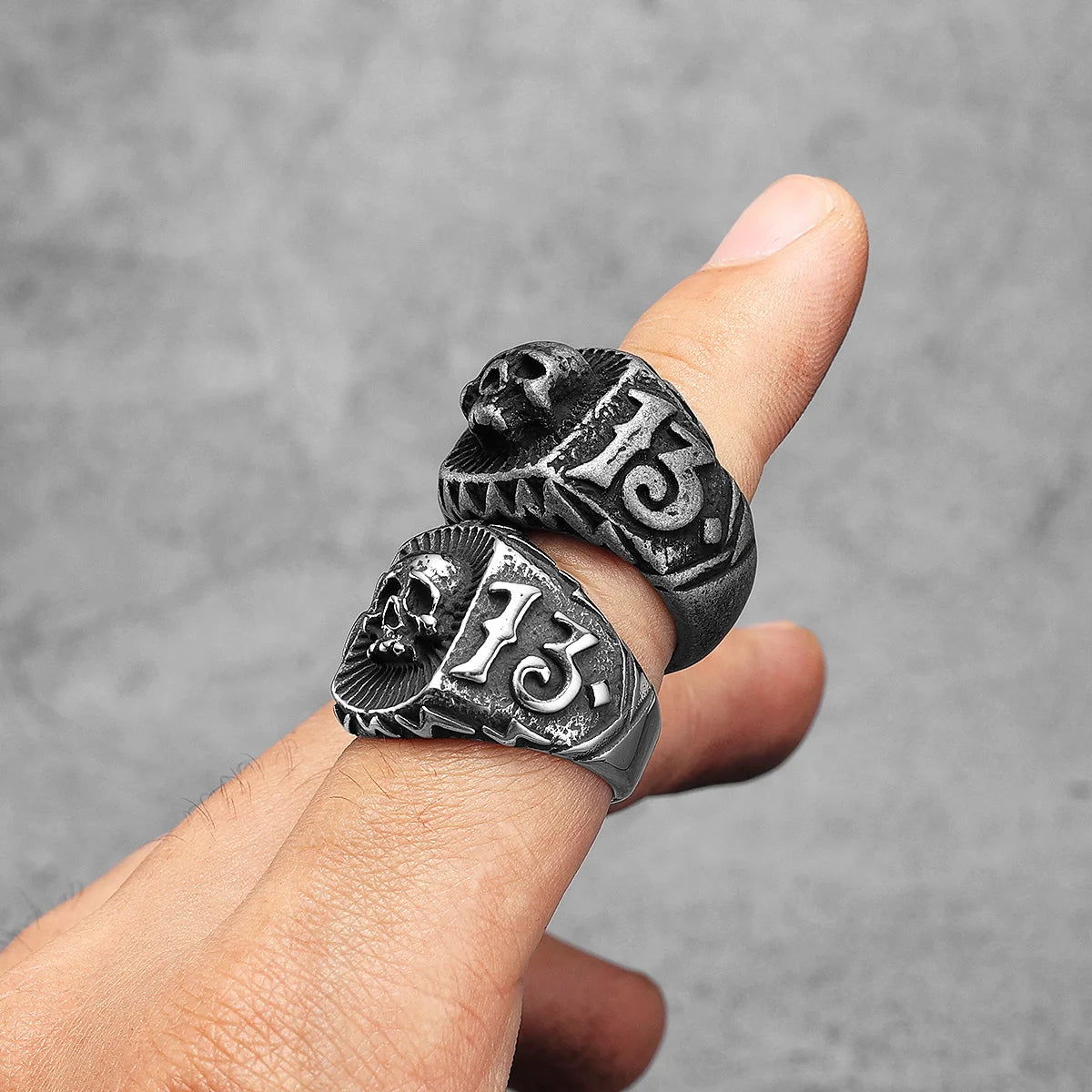 Number 13 Mens Skull Ring Thirteen - Stainless Steel Silver & Black - Unisex - That Rock Aesthetic